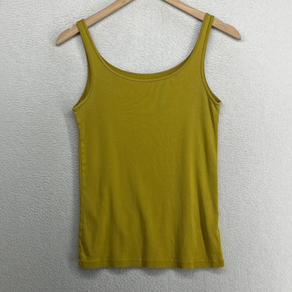 EILEEN FISHER Tank Top S Organic Cotton Ribbed Jersey Slim Cami Scoop Neck Green